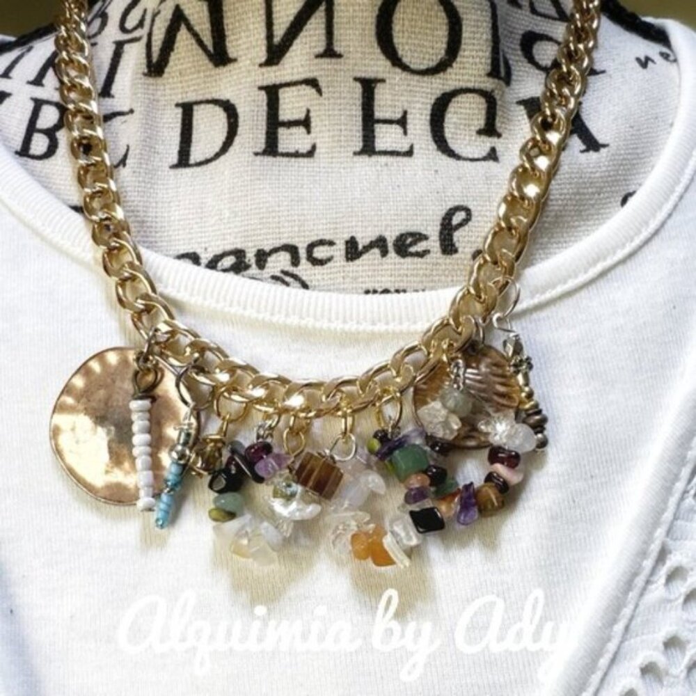 Silver and gemstones  multi charms necklace - Picture 3 of 3